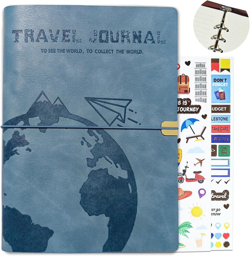 GoShambar Travel Journal for Women Men, Leather Travel Scrapbook Notebook & Adventure Book Travel Planner Memory Diary, Travel Gifts (Blue) - Image 1